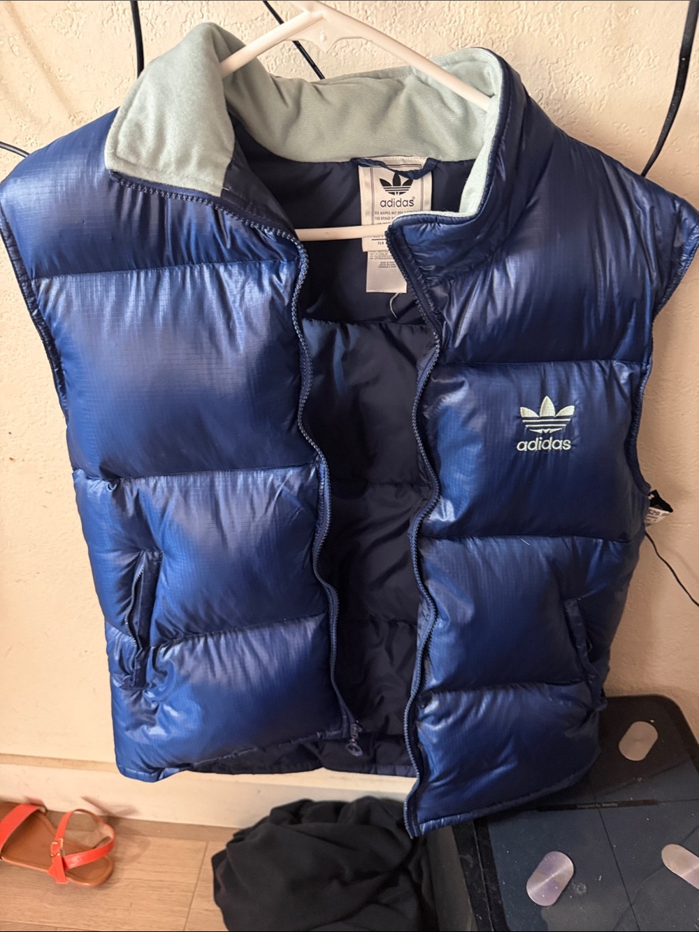 adidas Navy Blue Shiny Puffer Vest with Trefoil